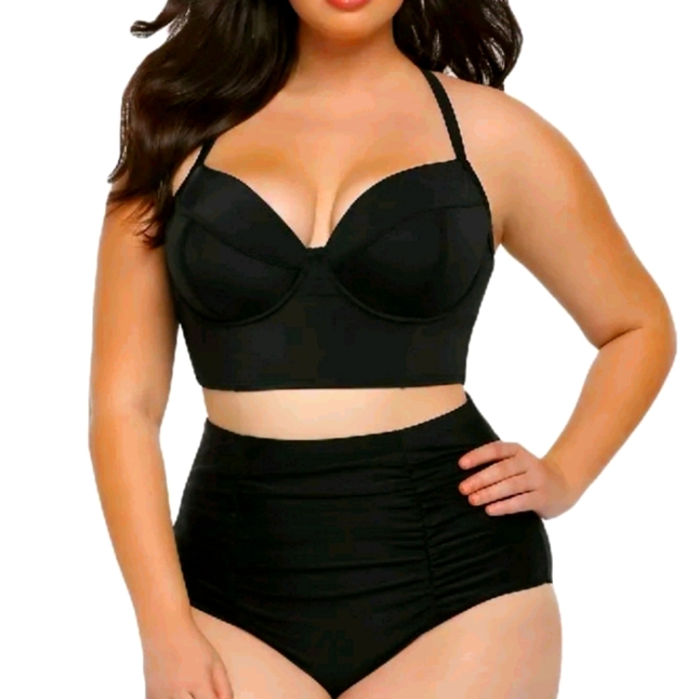 Plus Black Two-piece Runch Swimsuit